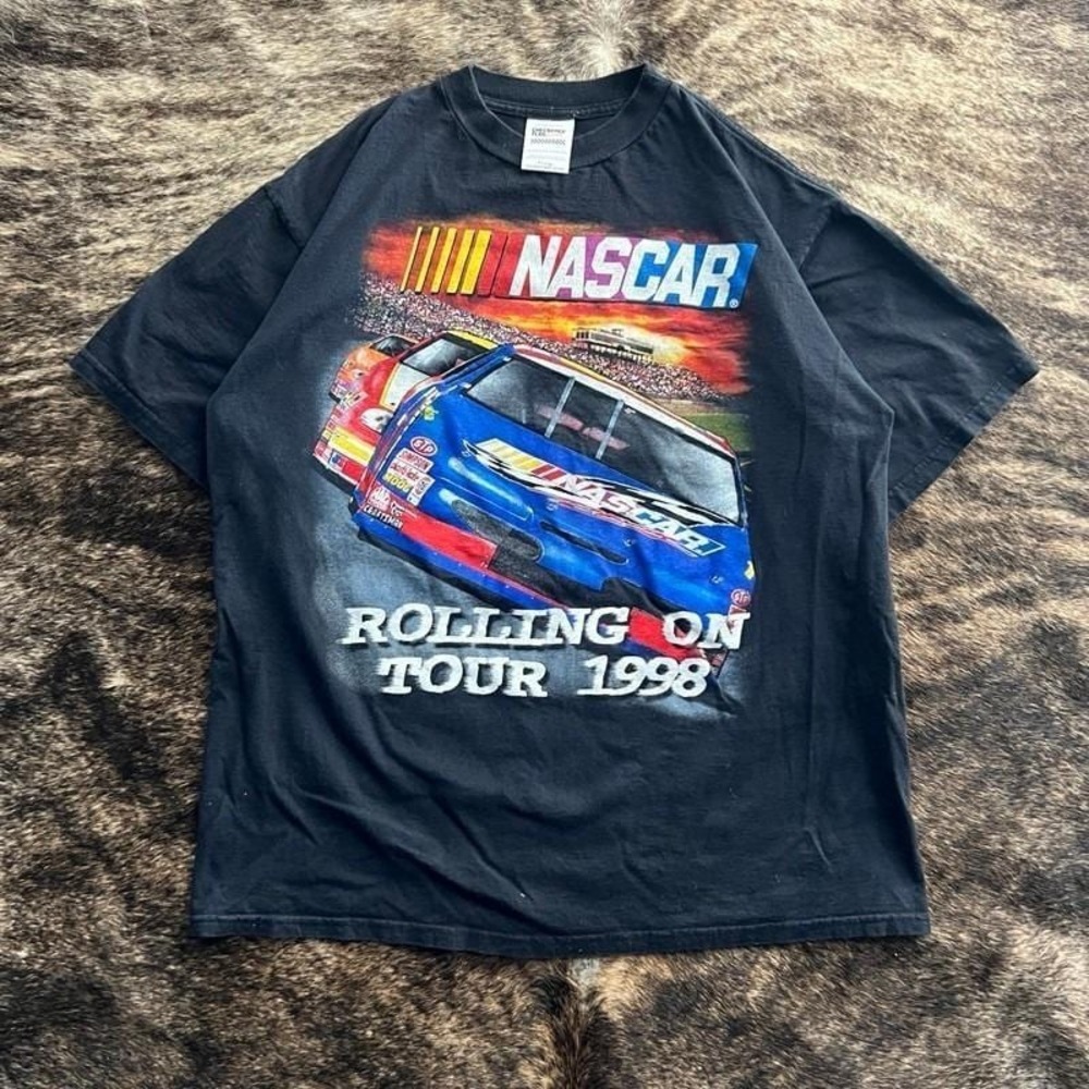 Vintage Nascar Shirt Mens XL Black 1990s Rolling On Tour USA Cars Racing